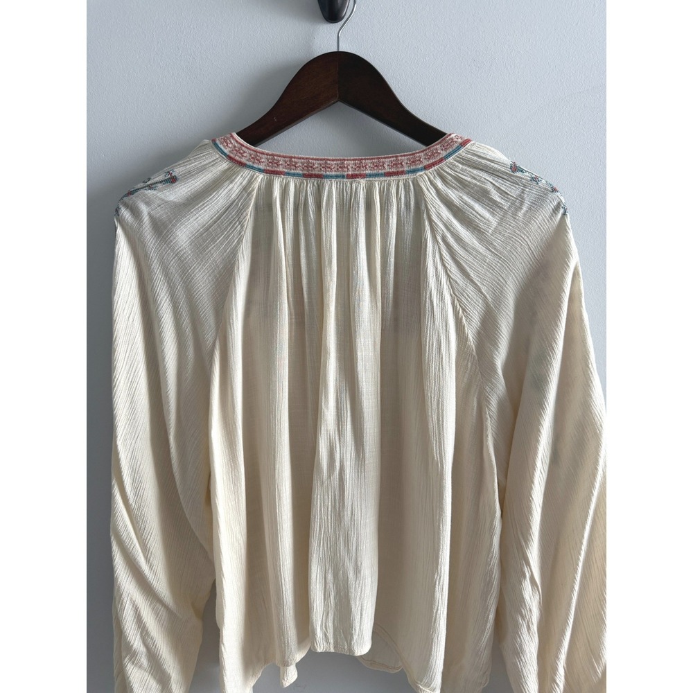 American Eagle Embroidered Large Peasant Blouse Boho Tassel Balloon Sleeve Top - Picture 6 of 12